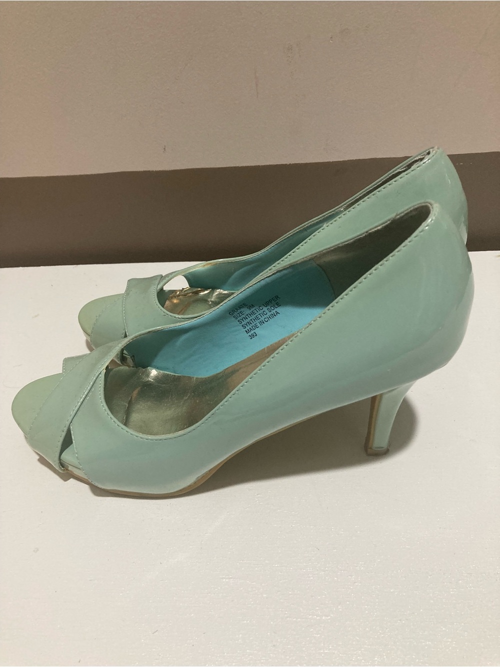 Madden Girl Mint Open-Toe Patent Heels